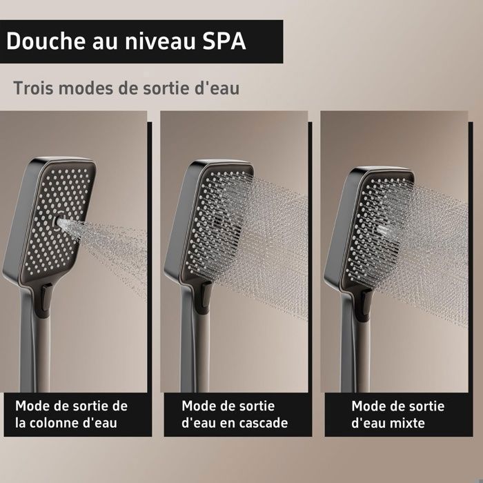 Colonne de Douche Thermostatique pour Salle de Bain, Pommeau de Douche de 4 Jets, Douche à Pluie Réglable en Hauteur, Affichage LED