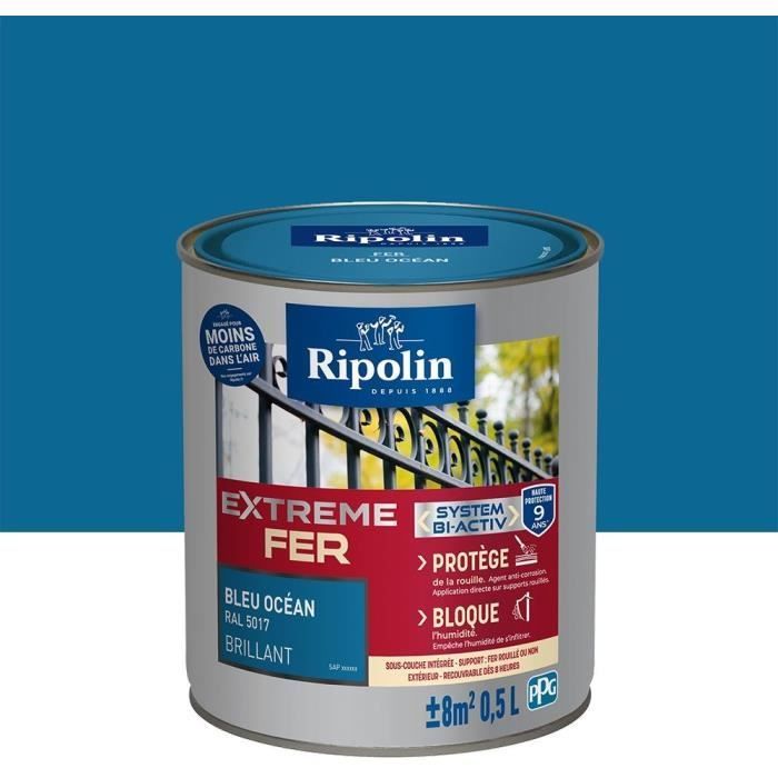RIPOLIN Buitenverf voor IJzer - Glanzend Oceaanblauw, 0,5L