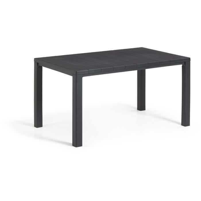 Mesa de jardim retangular, cinza grafite, resina com acabamento em madeira, acomoda de 4 a 6 pessoas, modelo Julie, da marca Allibert, fabricada pela KETER.