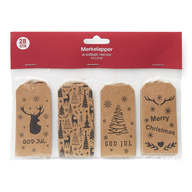 Etiquetas de regalo para el hogar, paquete de 28 unidades, papel kraft navideño
