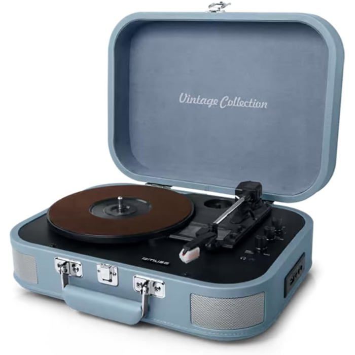 Platine Vinyle USB MT-201, Bluetooth, Haut-Parleurs Intégrés, Lecture Vinyles, Entrée Aux, Valise Portable