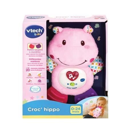 VTECH BABY - Chocalho Croc'Hippo - Brinquedo de Pelúcia Texturizado Rosa