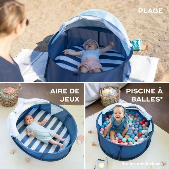 BABYMOOV Babyni 2-in-1 box en reisbedje met zeemansstrepen, UV-bescherming SPF 50+, inclusief muggennet en zonnescherm, pop-up systeem