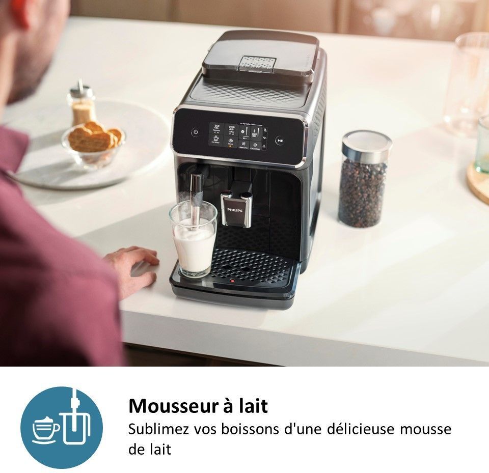 Machine à expresso broyeur automatique - PHILIPS - EP1220/00 - Série 1200 -1500 W - 275 g de grains - 1,8 L - Noir mat