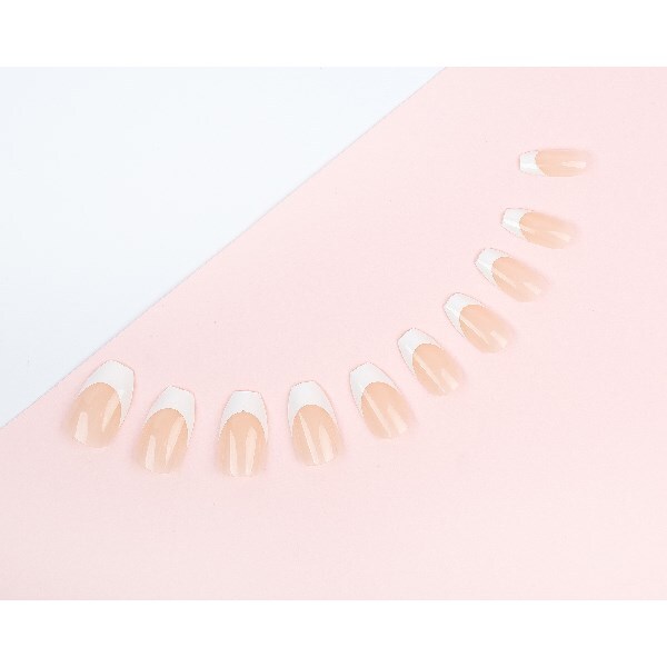 Uñas postizas francesas Invogue color rosa estilo ataúd - Paquete de 24