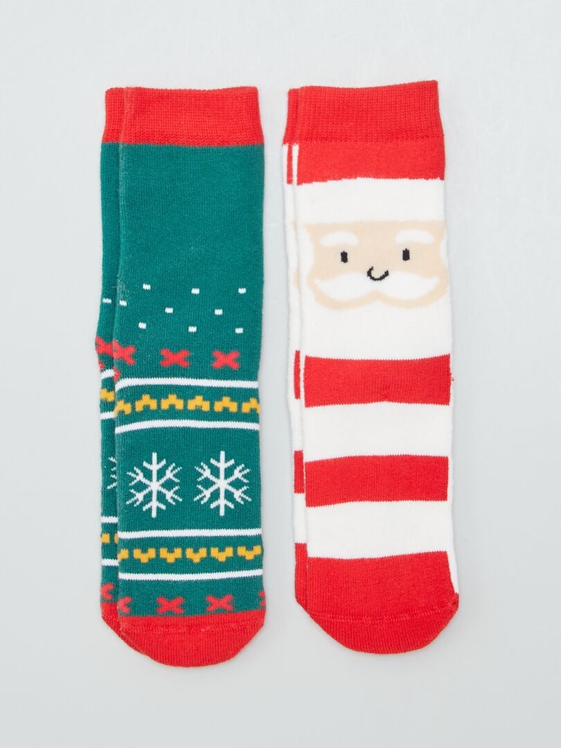 Juego de 2 pares de calcetines navideños - ROJOS