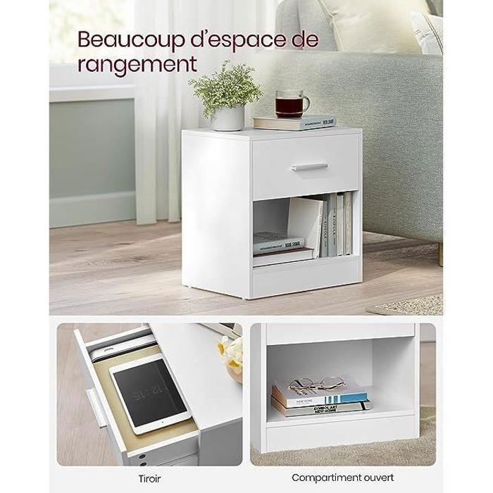 Table de chevet - VASAGLE - Blanc Classique - 1 tiroir - Design moderne et robuste
