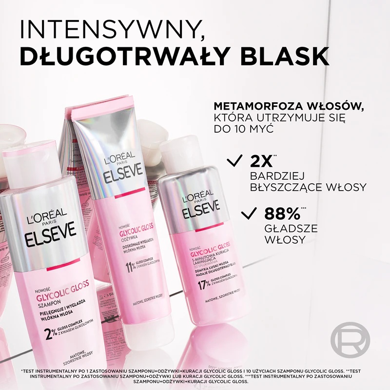 L'Oréal Paris Elseve Glycolic Gloss matu maska, kas izlīdzina un atjauno bojātus matus.