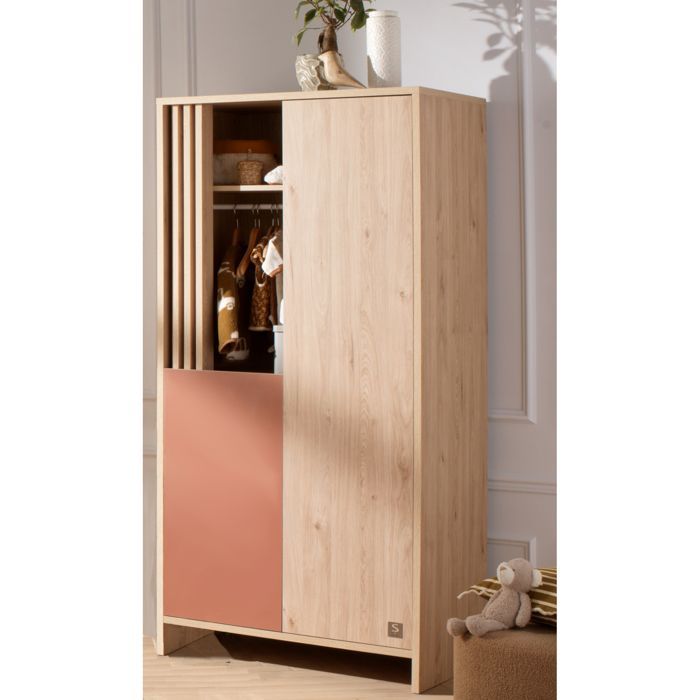 Armario de 2 puertas con 1 nicho y panel de madera con acabado en roble suave - TOKYO