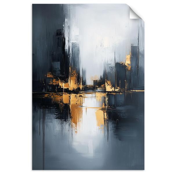 Plakat samoprzylepny do salonu Feeby Abstrakcja Złoty Szary Czarny 20x30