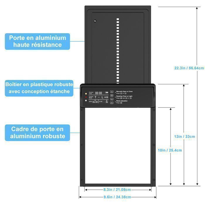 Puerta automática para gallinero con energía solar - Resistente al agua IPX6 - Temporizador de apertura - Control remoto inalámbrico - 328 x 244 mm