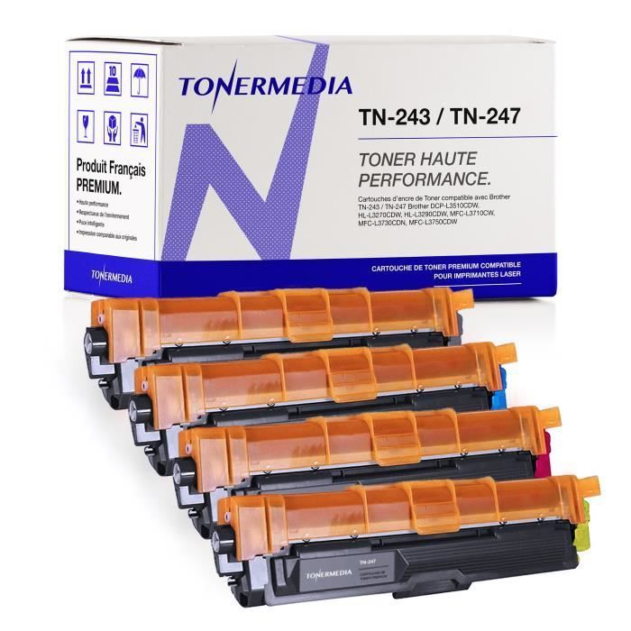 Toner - TONERMEDIA - TN-243 TN-247 - Compatibel - 4 cartridges - 3000 pagina's zwart-wit