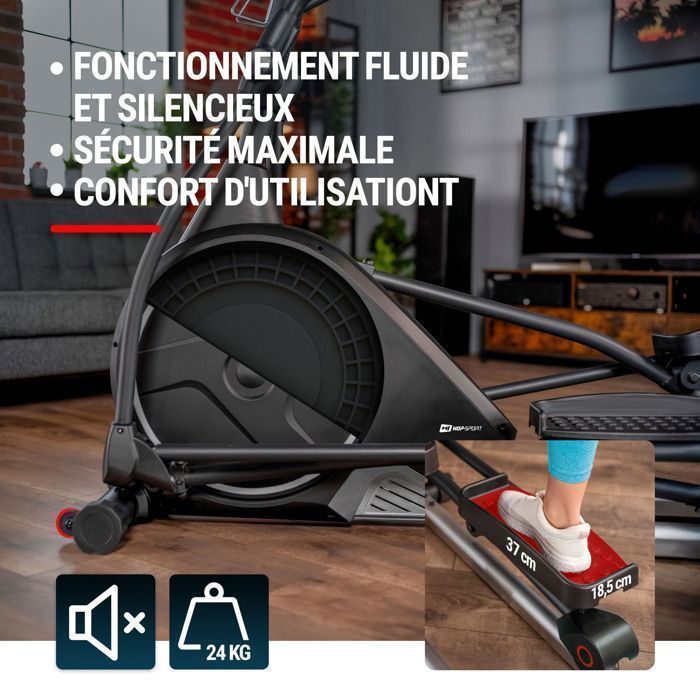 Hop-Sport HS-160CF Stage Home Elliptic Trainer, 24 kg svinghjul, 32 niveauer af magnetisk modstand, 12 programmer, grå