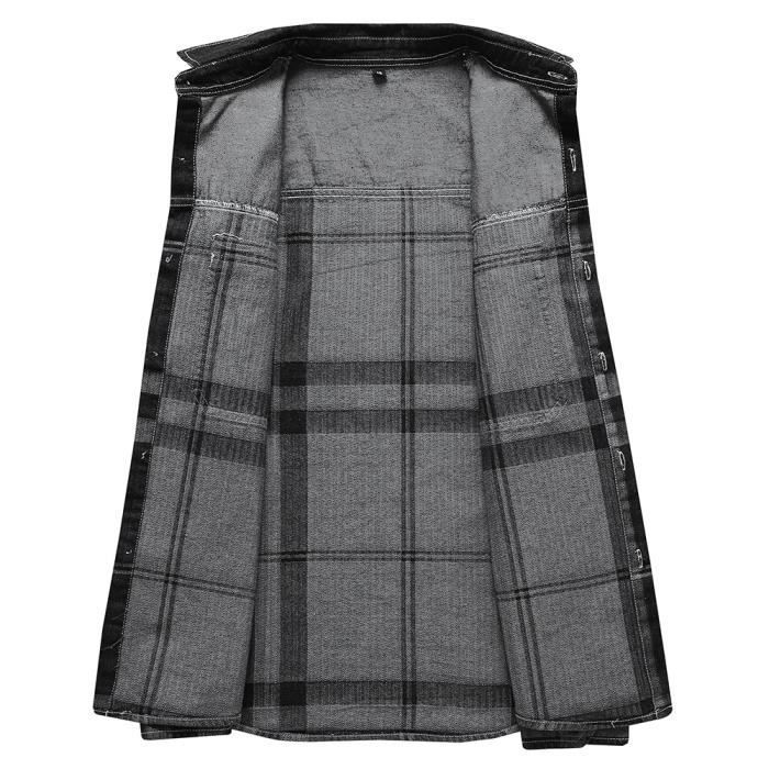 Camisa vaquera para hombre, manga larga, dos bolsillos en el pecho, estampado a cuadros.