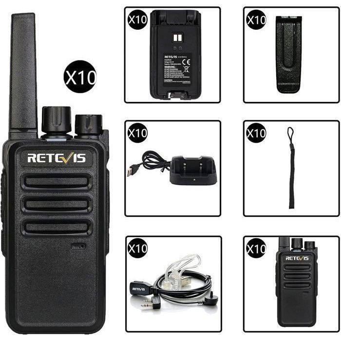 Walkie Talkie Retevis RT668 con auriculares, PMR446 sin licencia, silenciador VOX, 16 canales CTCSS/DCS TOT Scan, para escuelas y hoteles (10 unidades)