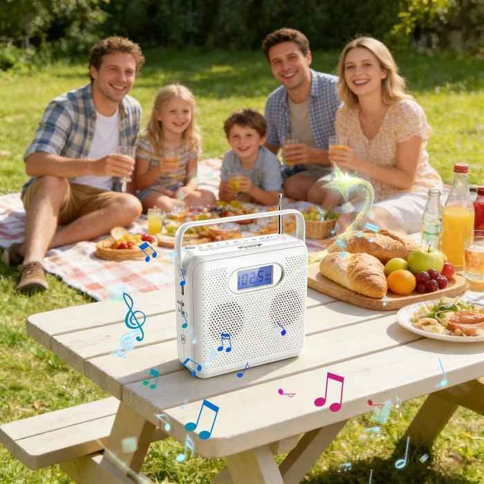 Lecteur CD Portable Bluetooth USB Radio FM avec Conversion MP3, AUX-In, Haut-parleurs Stéréo