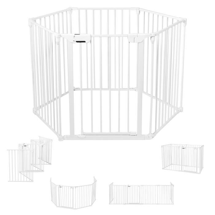 Barrière de Sécurité Pliable COSTWAY-Pare Feu de Cheminée 380 cm-6 Panneau-Verrouillage Manuel-pour Enfant, Chien, Chat-Métal-Blanc
