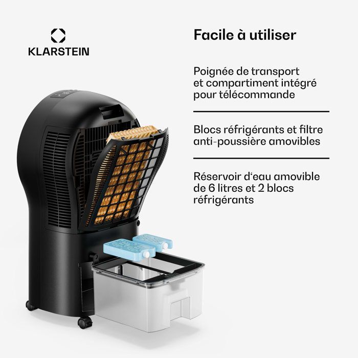 Ventilador enfriador de aire Klarstein Whirlwind - 320 m³/h - 6 l - 30 m² - 3 modos - Control remoto - Modo nocturno