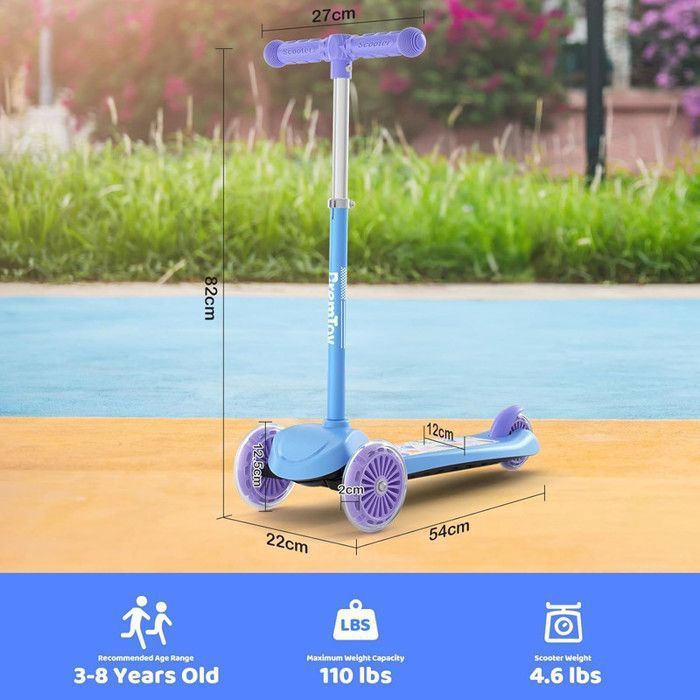 BremToy kinderstep met verlicht platform en PU LED-wielen, 4 verstelbare hoogtestanden, responsieve remmen, lichtgewicht, blauw