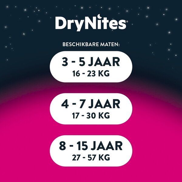 „DryNites“ mergaitėms skirtos naktinės kelnaitės (8–13 metų), 8–13 metų (30–48 kg), 9 dalys