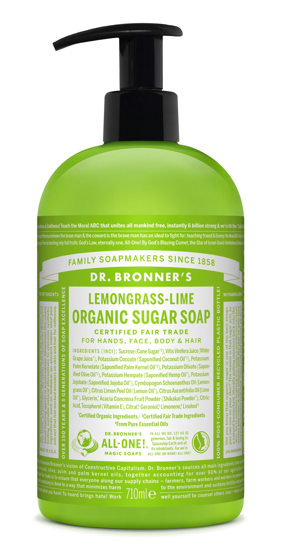 Organski šećerni sapun s limunskom travom i limetom 709 ml - Dr. Bronner's