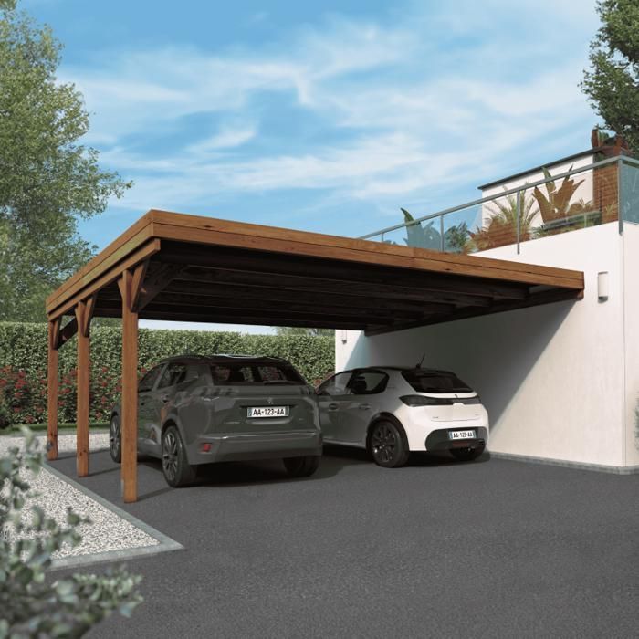 Angebauter Carport aus Holz für 2 Autos, 30,9 m²