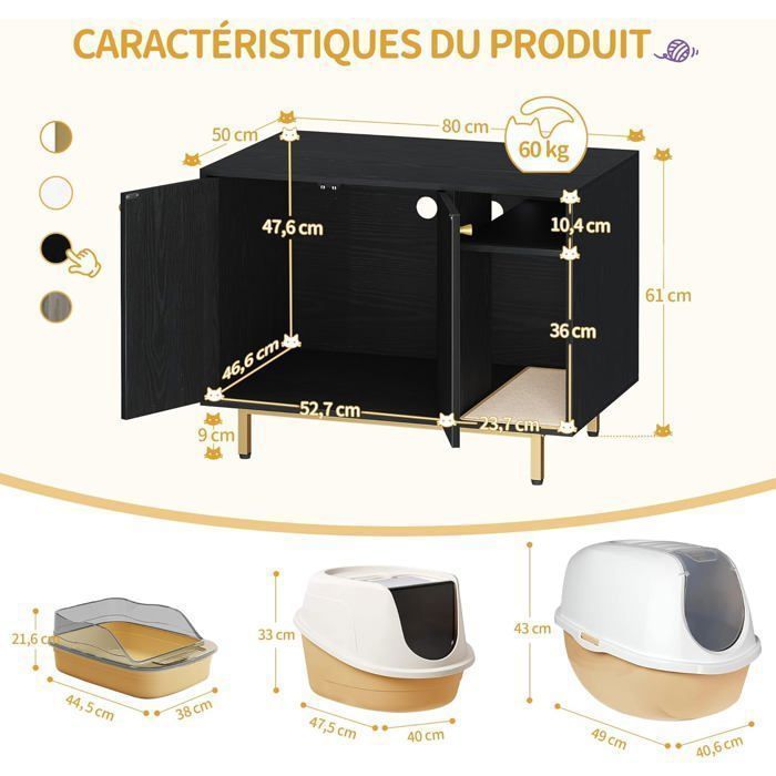 Casita para arenero de gatos, mesita auxiliar de madera para mascotas, apta para la mayoría de gatos y areneros.