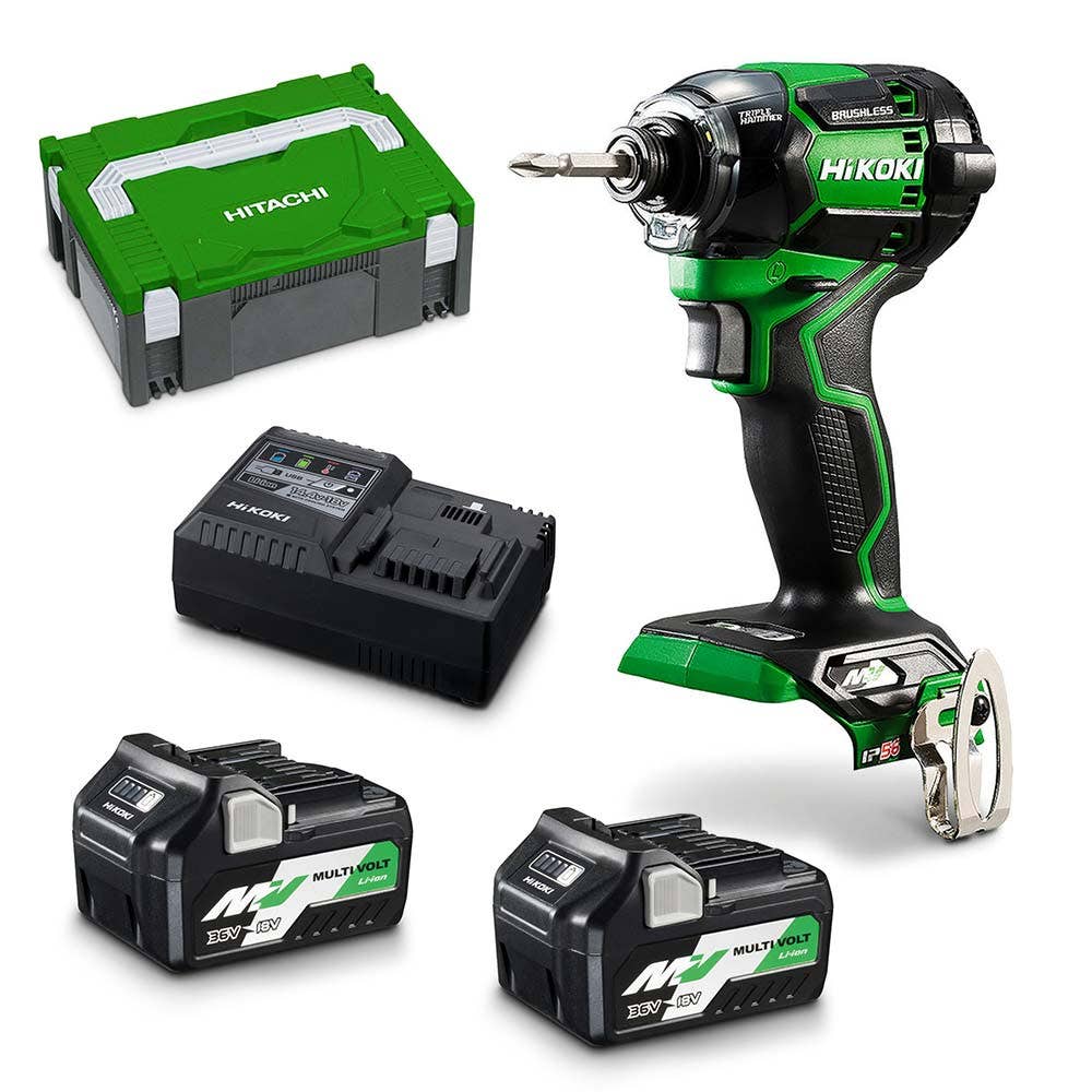 HiKOKI 36V Akku-Schlagschrauber-Set mit bürstenlosem Motor, 2 x 2,5 Ah/5,0 Ah, WH36DC(HRZ)