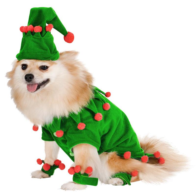 Ropa para perros: Árbol de Navidad, disfraz divertido de elfo, ropa para juegos de rol de gatos, fiesta de Navidad, cosplay, ropa de terciopelo dorado.