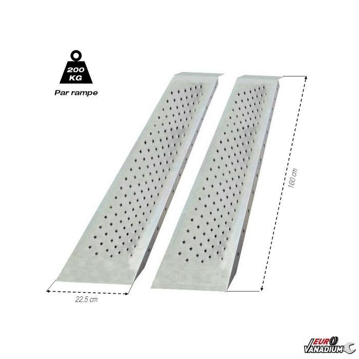 Set van 2 gegalvaniseerde stalen oprijplaten voor aanhangers, 1,60 m, met antislipgroeven en stabilisatieplaat, maximaal draagvermogen 400 kg