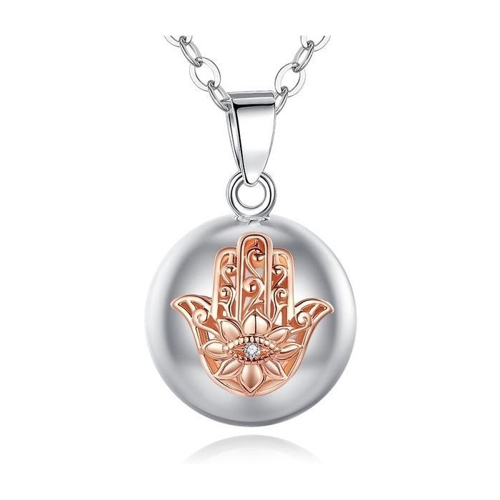 Pregnancy Bola Necklace with Hand of Fatima Lotus Flower Jewelry