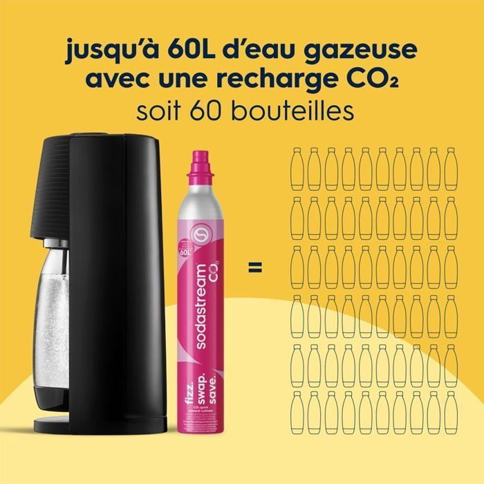 SODASTREAM Soda and Sparkling Water Maker - TERRA Black - 2 dishwasher-safe bottles - 1 x 60L gas refill