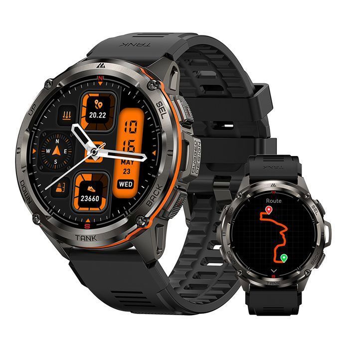 KOSPET T3 Ultra Smartwatch voor heren - GPS-smartwatch met 470 mAh, digitaal fitnesshorloge met AMOLED AOD-scherm en Bluetooth - Zwart