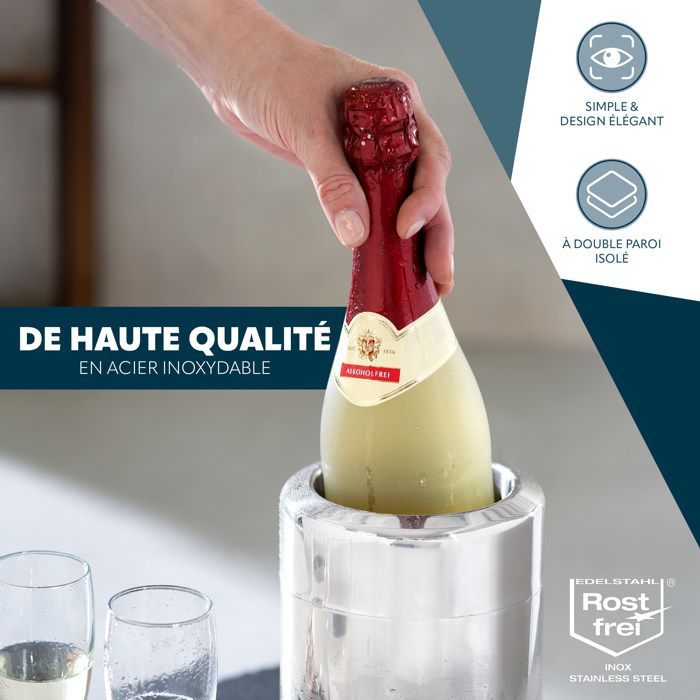 bremermann Rafraîchisseur de bouteille en acier inoxydable avec accumulateurs, refroidisseur pour bouteilles de 750 ml, rond