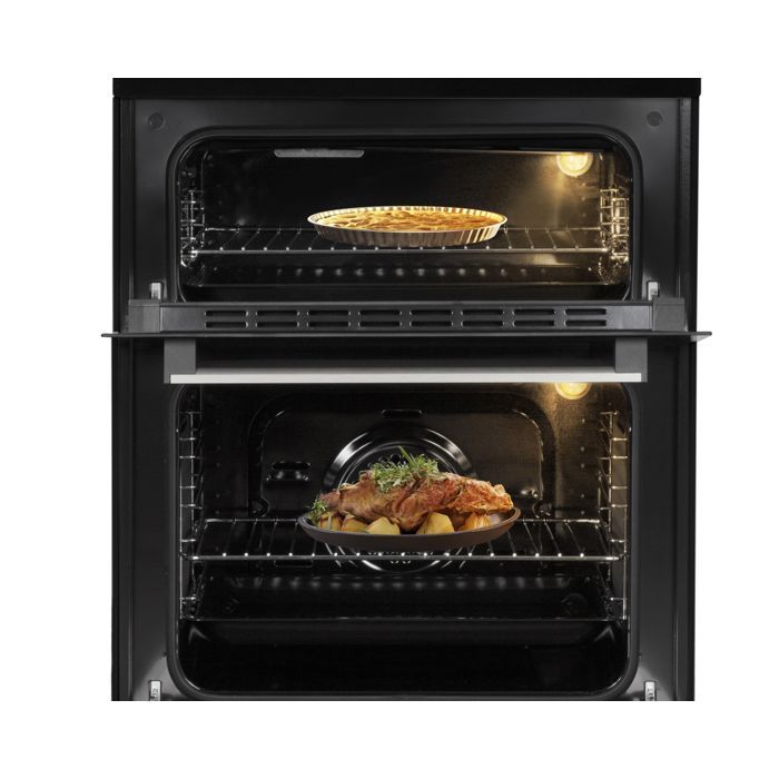 Cocina Schneider SCCG64DO-BM con doble horno y 4 quemadores de gas, color negro mate.