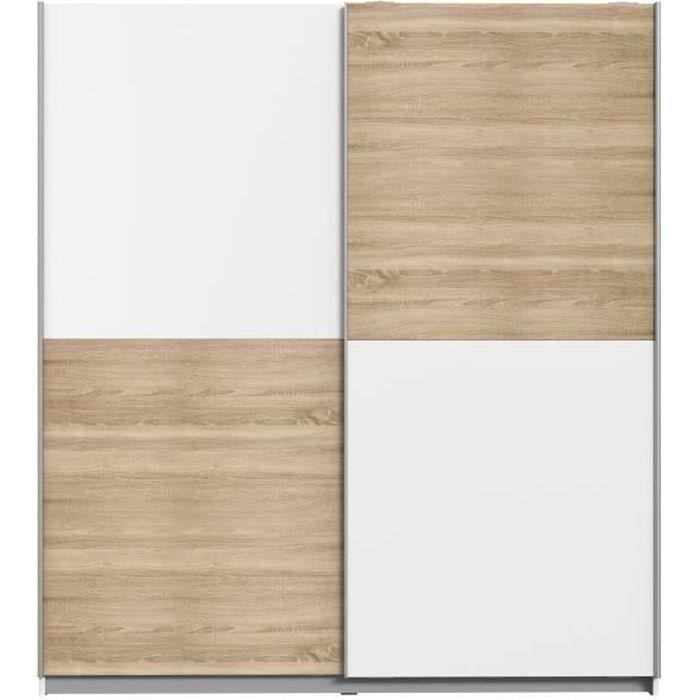 Kledingkast met 2 schuifdeuren - Spaanplaat - Eiken en witte afwerking - B 170,3 x D 61,2 x H 190,5 cm - ULOS