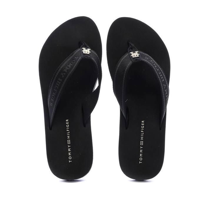 Chinelo de dedo Tommy Hilfiger masculino preto com tiras de tecido