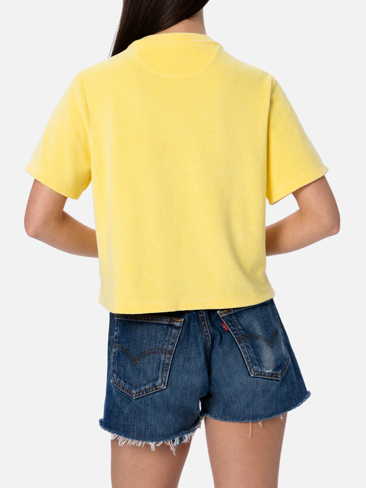 Emilie dames T-shirt met ronde hals van lichtgeel katoenen badstof