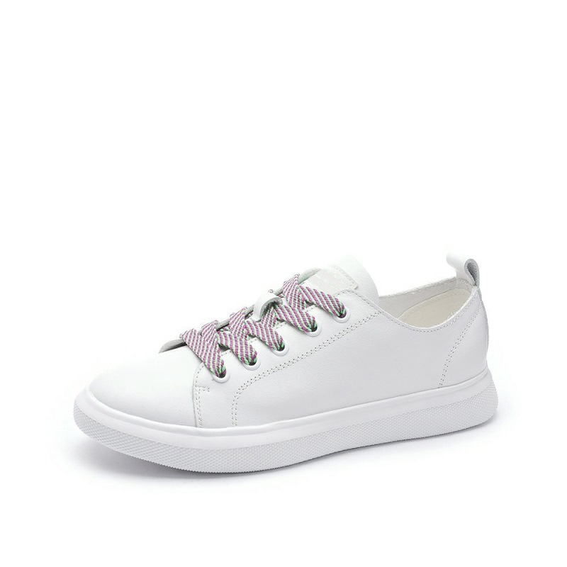 Sneakers da donna primaverili bianche, scarpe basse in vera pelle, alla moda con punta arrotondata, scarpe casual da donna