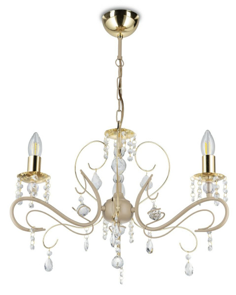 Żyrandol Kayen Beżowo-złoty 3xE14 51 cm Kryształki Świecznik Salon Taupe