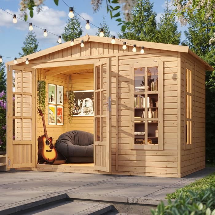 Escritorio de jardín de madera de 6 m² - TIMBELA M334FB - 332 x 222 x 232 cm (ancho x profundidad x alto)