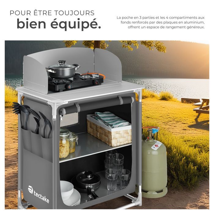 Muebles de camping - TECTAKE - Cocina de camping plegable con bolsa de transporte 76 x 53,5 x 107 cm - Gris
