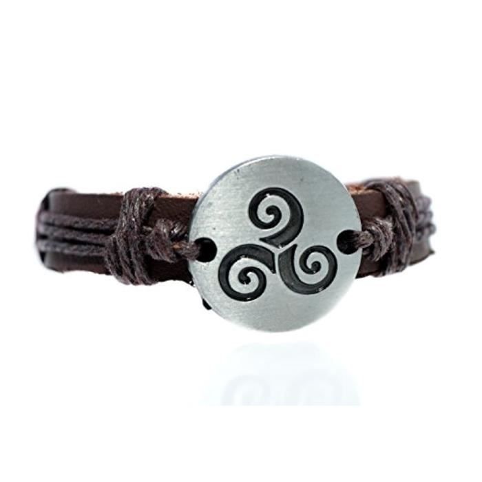 JKZOK Wolf Teen Women's Derek Hale Triskelion Bracelet - The werewolf spiral in leather with symbol
