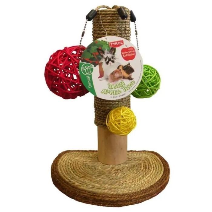 Rodent accessory - TYROL - Rabbit tree - Apple tree - 14 x 19 x 26 cm - Wood, seagrass, vine balls, cage attachment