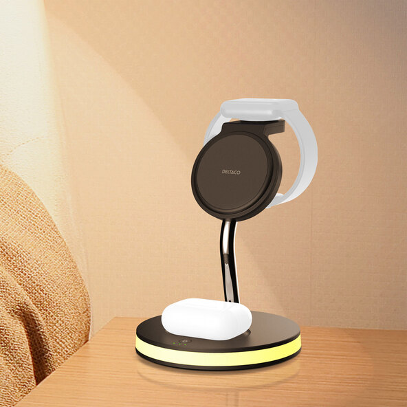 3-i-1 trådløs lader QI-1041 med LED-belysning, 15 W