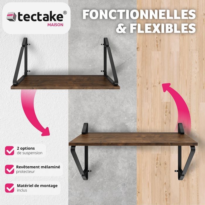 Estantería de pared - TECTAKE - Juego de 2 estantes colgantes IRVINE de aglomerado - Madera oscura