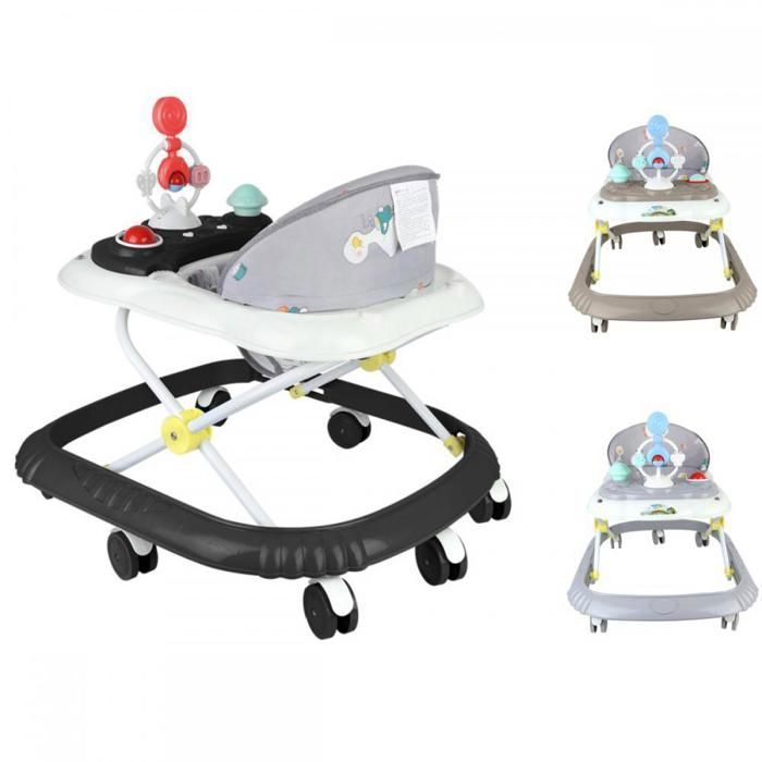 MIPAN - Andador convertible 3 en 1 para bebés, para niñas y niños - Con música + ruedas silenciosas - Ajustable - Antivuelco - Negro