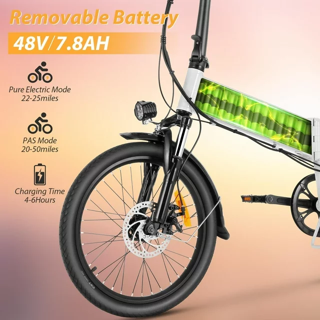 Gocio 500W foldbar elcykel, 20'' elektrisk pendlercykel, letvægts elcykel i aluminiumslegering, elcykel med indbygget 48V 7,8Ah aftageligt litium-ion-batteri, urbane elcykler til voksne