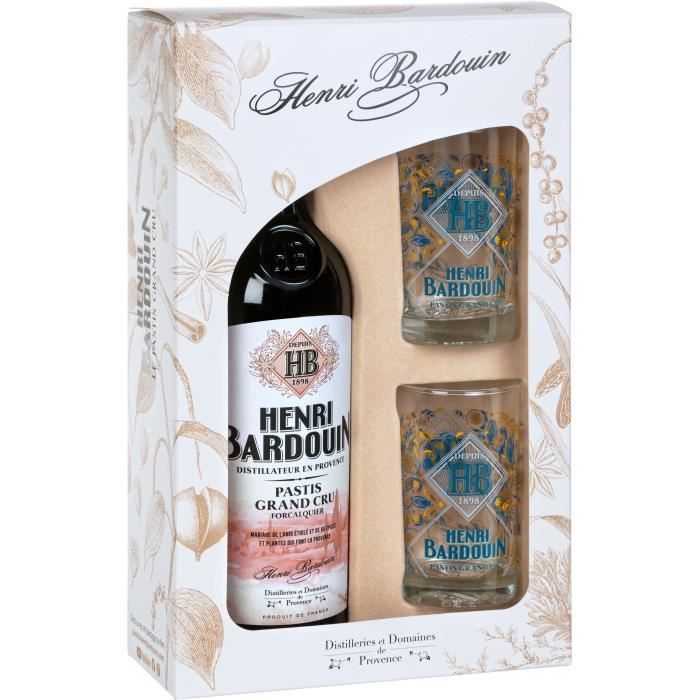 Henri Bardouin Pastis - Aperitivo con sabor a anís - 45,0% ABV - 70 cl + 2 vasos