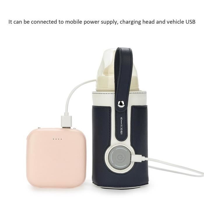 Sac chauffe-biberon USB en cuir portable réglable à 3 températures thermostat chauffe-lait pour bébé maison / voiture -Noir
